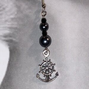 Handcrafted Faux Grey Black Pearl Drop Dangling Nautical Pendant  Earrings